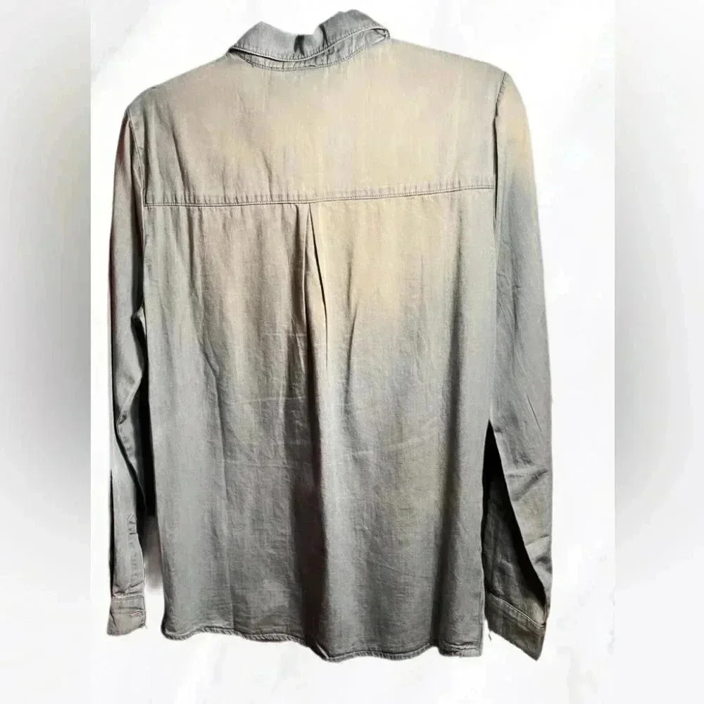 Nanette Lepore denim color button down faded vintage wash long sleeve blouse S - Picture 3 of 4